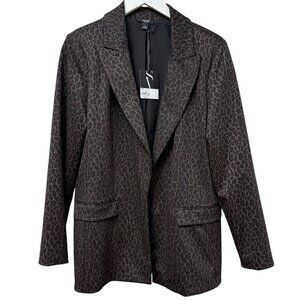Simply Vera Leopard Blazer Size Large Stretch Ponte Knit Womens Jacket NWT Brown